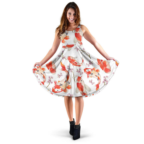 Watercolor Koi Fish Carp Fish Pattern Sleeveless Midi Dress