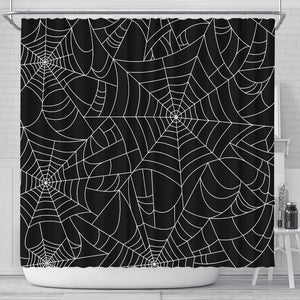 Spider Web Pattern Black Background White Cobweb Shower Curtain Fulfilled In US