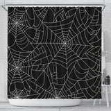 Spider Web Pattern Black Background White Cobweb Shower Curtain Fulfilled In US