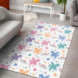 Colorful Unicorn Rainbow Heart Pattern Area Rug