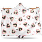 Cute Pugs Pink Heart Paw Pattern Hooded Blanket