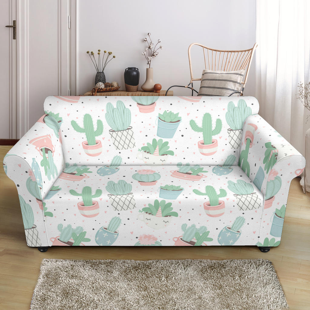 Pastel Colorcactus Pattern Copy Loveseat Couch Slipcover