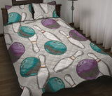 Bowling ball and pin gray background Quilt Bed Set
