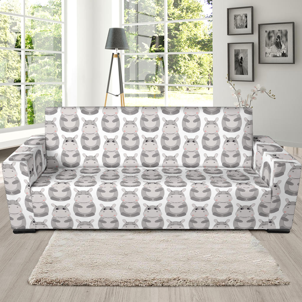 Hippopotamus Pattern Print Design 05 Sofa Slipcover