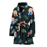 Cute Sloths Sleeping Christmas Ball Santa Hat Pattern Women'S Bathrobe
