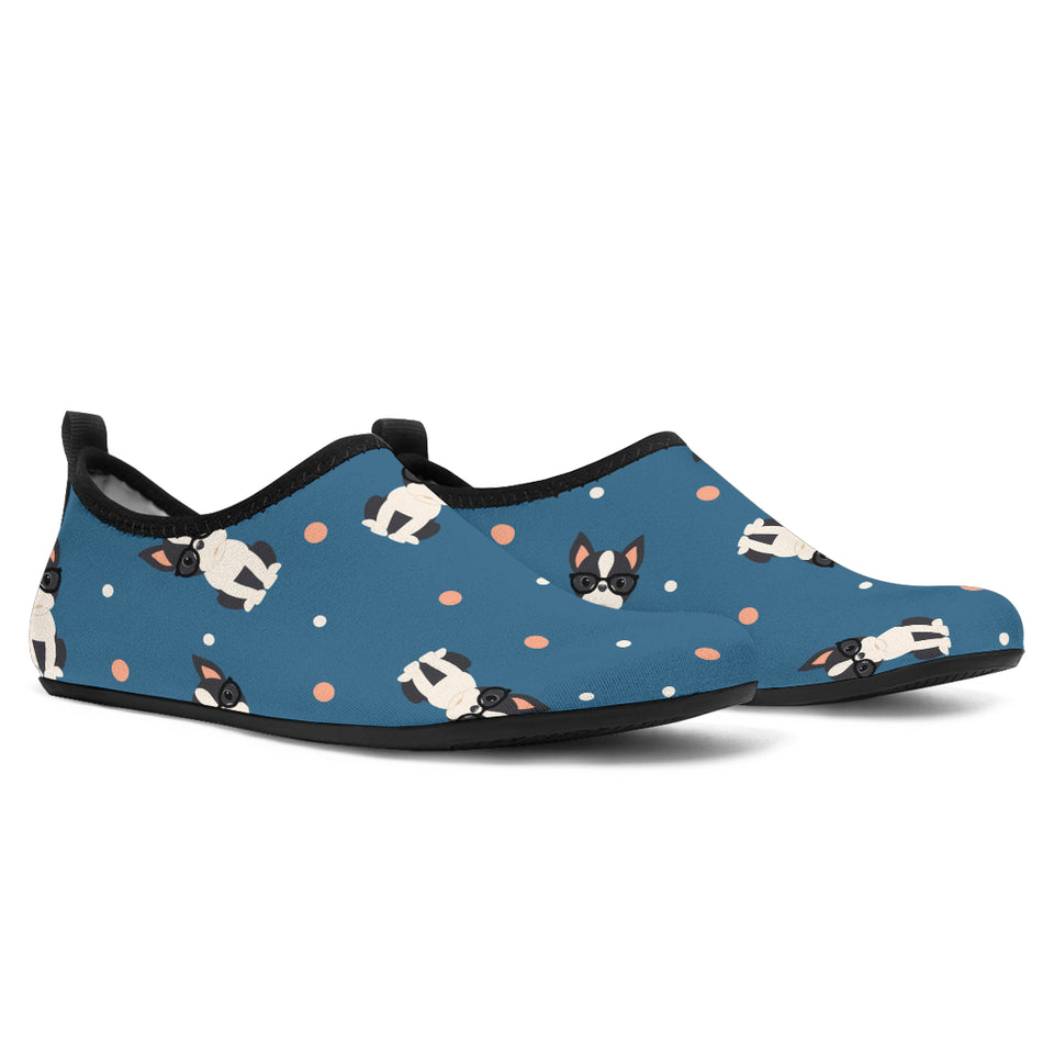 Cute Boston Terrier Dog Spattern Aqua Shoes