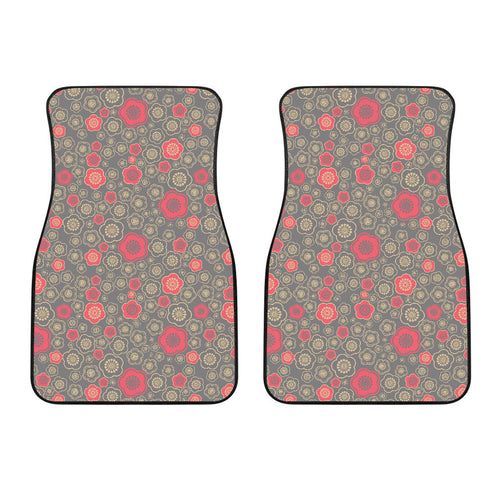 Red Gold Sakura Cherry Blossom Gray Background Front Car Mats