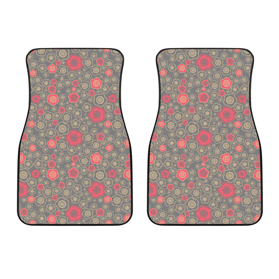 Red Gold Sakura Cherry Blossom Gray Background Front Car Mats