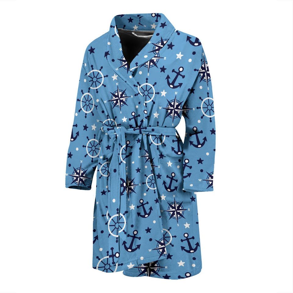 Anchors Rudder Compass Star Nautical Pattern Men'S Bathrobe