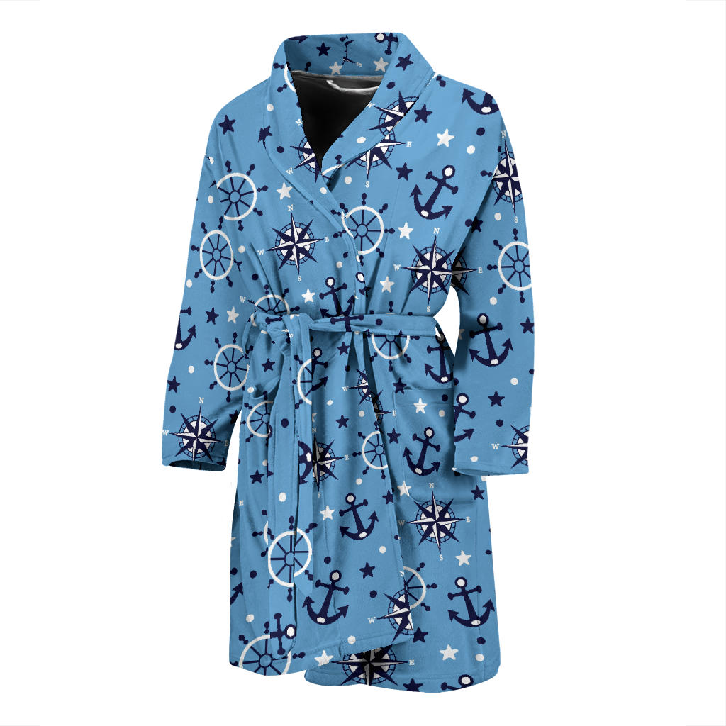 Anchors Rudder Compass Star Nautical Pattern Men'S Bathrobe