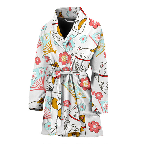 Maneki Neko Lucky Cat Fan Sakura Women'S Bathrobe