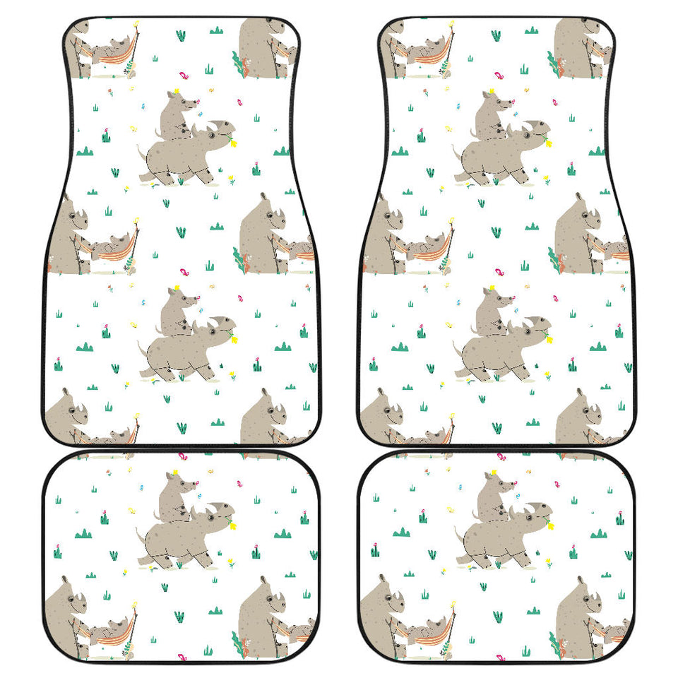 Cute Rhino Pattern Background Front And Back Car Mats