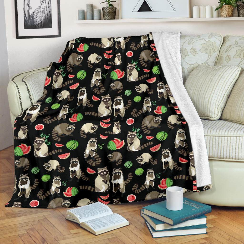 Raccoon Watermelon Pattern Premium Blanket