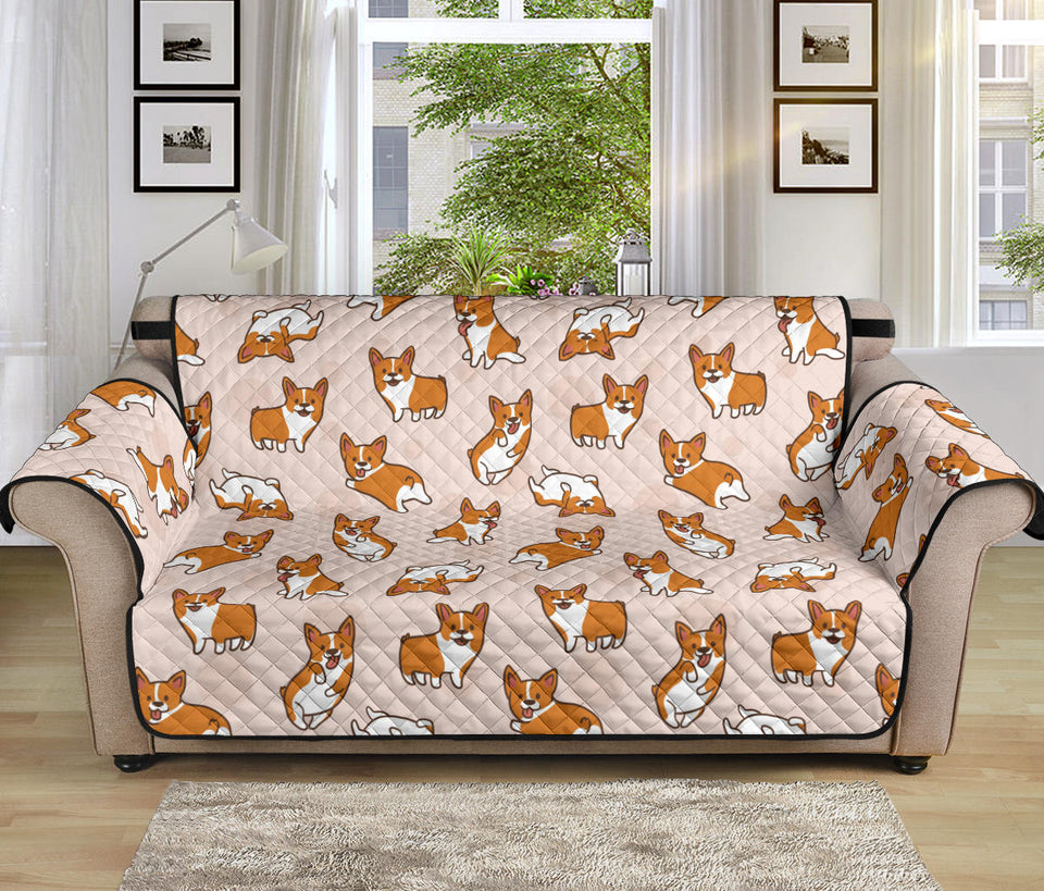 Cute Corgis Pattern pink background Sofa Cover Protector
