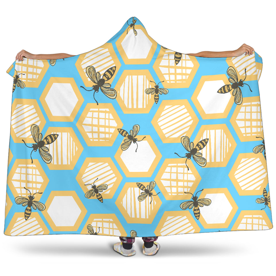 Bee Honeycomb Pattern Hooded Blanket