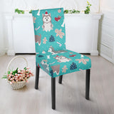 Christmas Cute Siberian Husky Puppie Pattern Dining Chair Slipcover