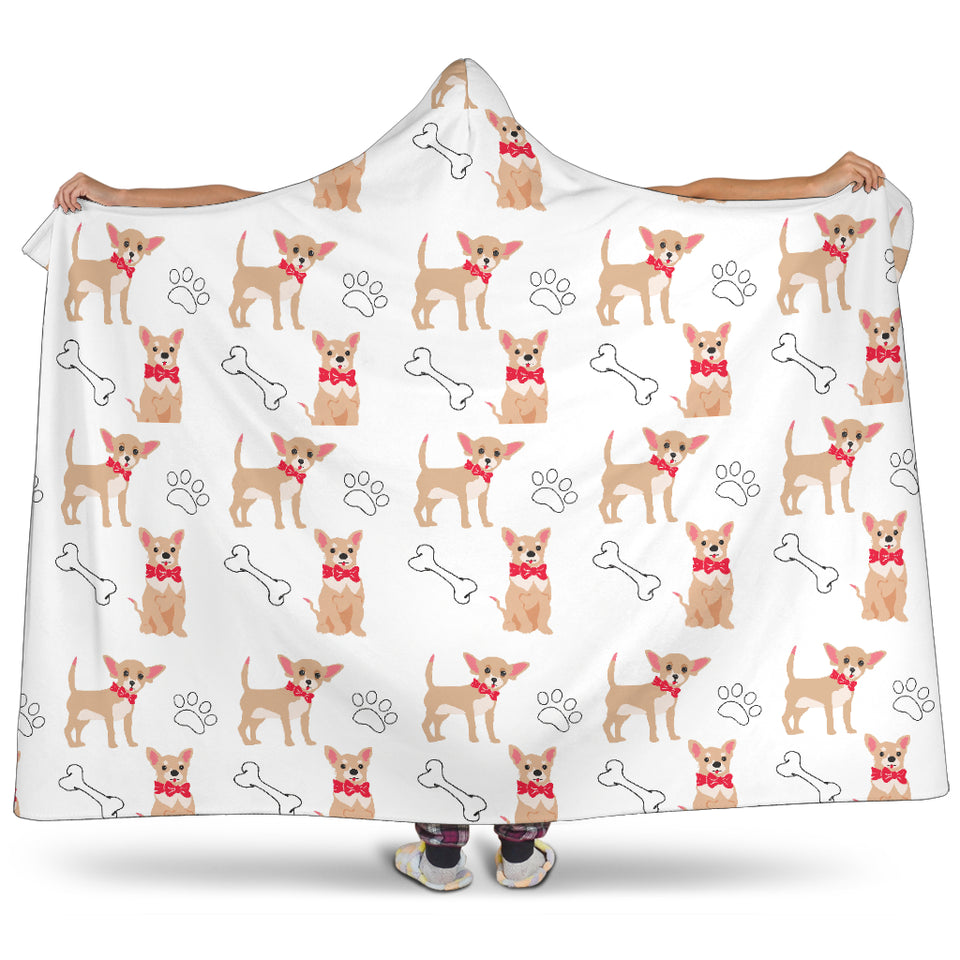 Chihuahua Bone Paw Pattern Hooded Blanket