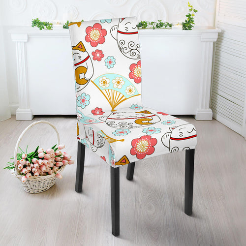Maneki Neko Lucky Cat Fan Sakura Dining Chair Slipcover