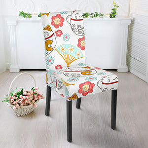 Maneki Neko Lucky Cat Fan Sakura Dining Chair Slipcover