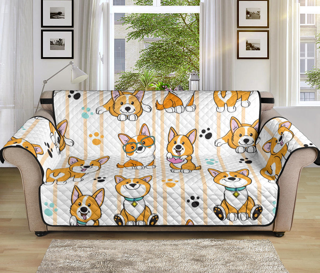 Cute dog corgi striped background pattern Sofa Cover Protector