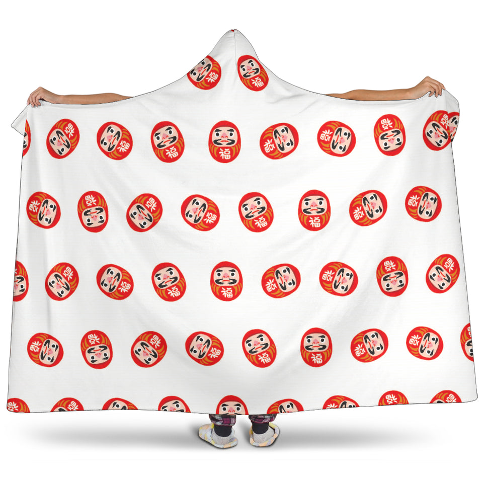 Daruma Japanese Wooden Doll Pattern Hooded Blanket