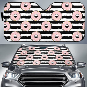 Donuts Pink Icing Striped Pattern Car Sun Shade