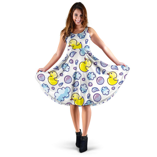 Duck Toy Pattern Print Design 01 Sleeveless Midi Dress