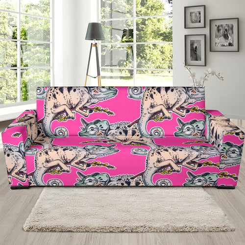 Chameleon Lizard Pattern Pink Background Sofa Slipcover