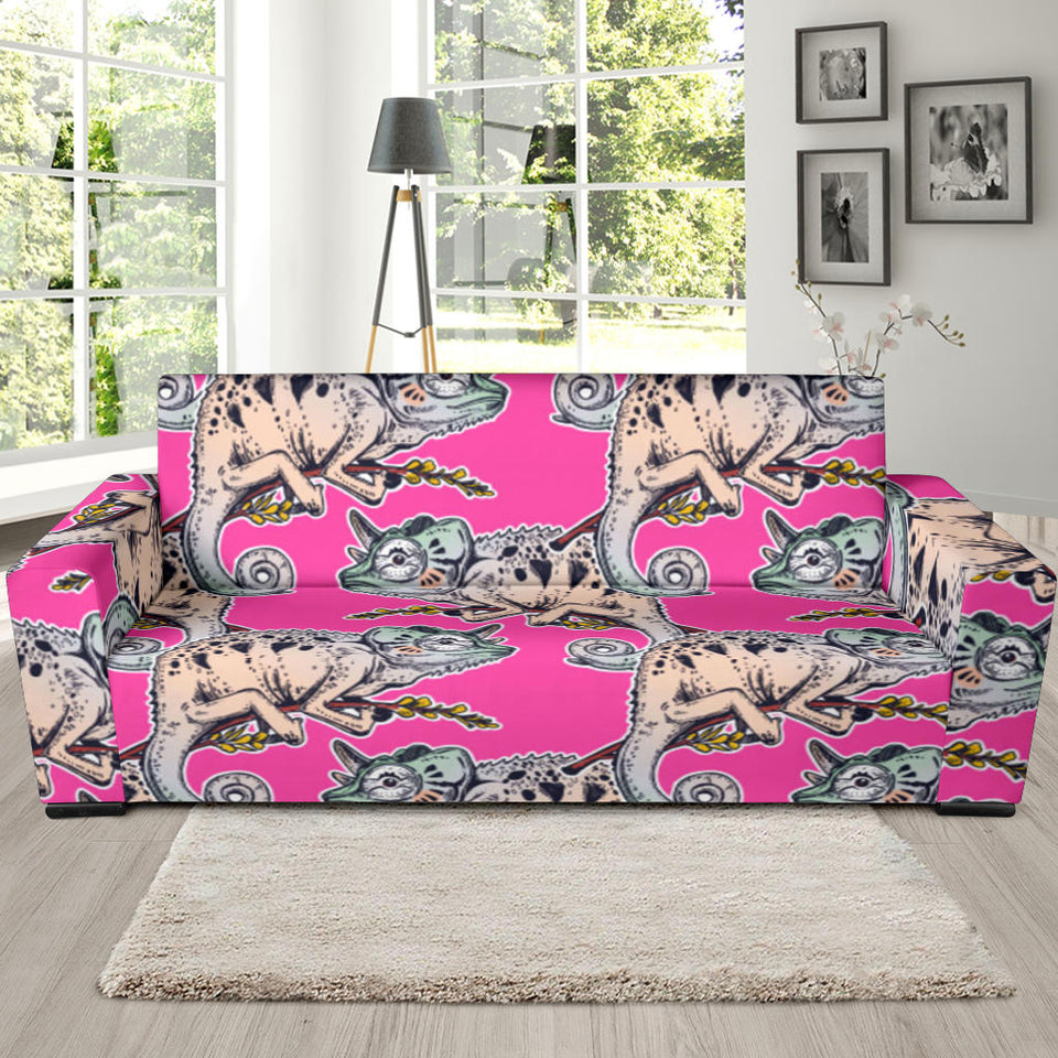 Chameleon Lizard Pattern Pink Background Sofa Slipcover