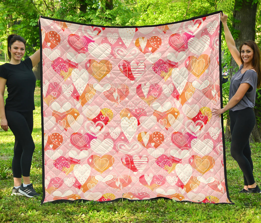 Hand Drawn Heart Design Pattern Premium Quilt