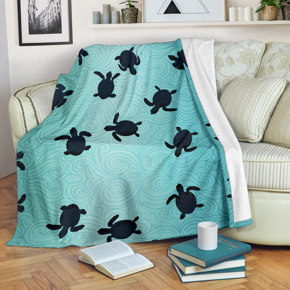 Sea Turtle With Blue Ocean Backgroud Premium Blanket