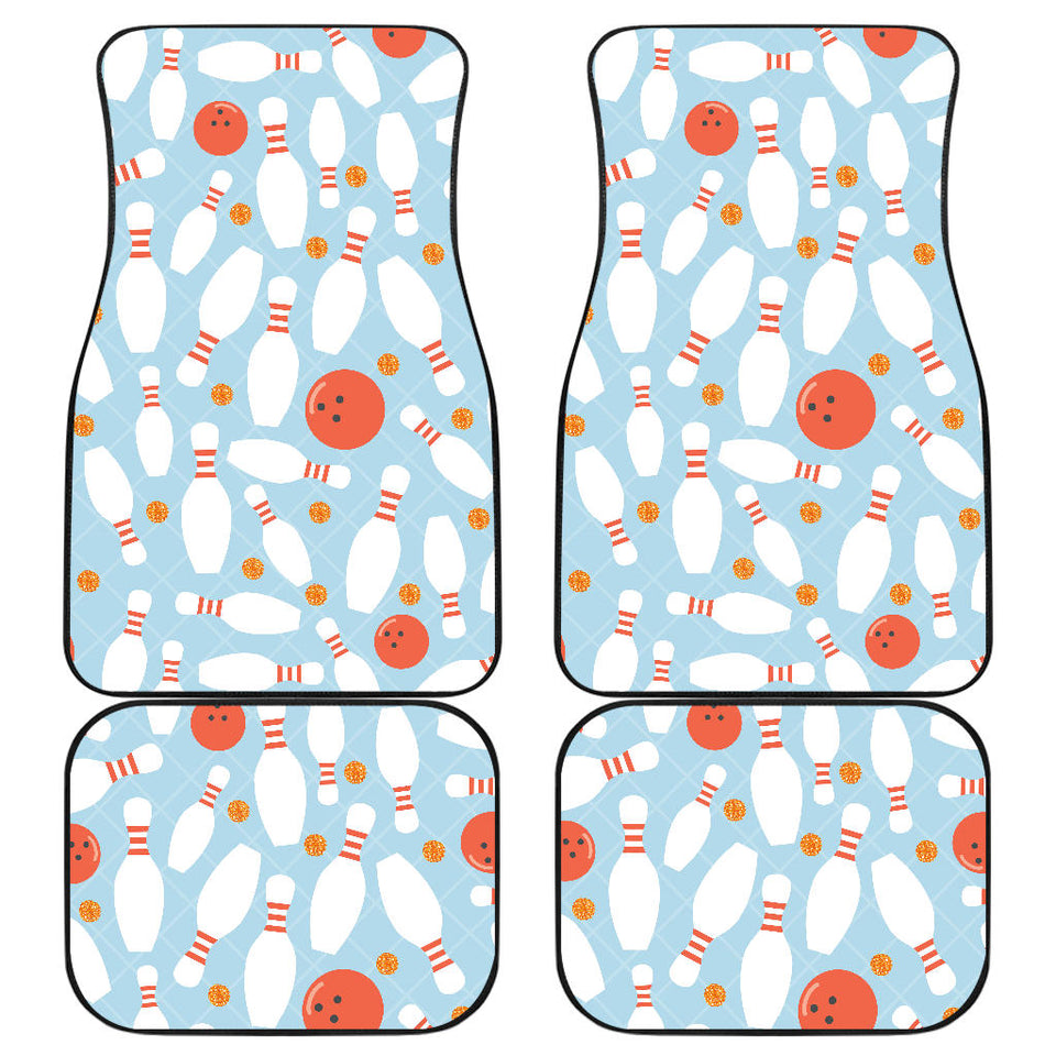 Bowling Ball Bowling Pins Blue Blackground Front And Back Car Mats