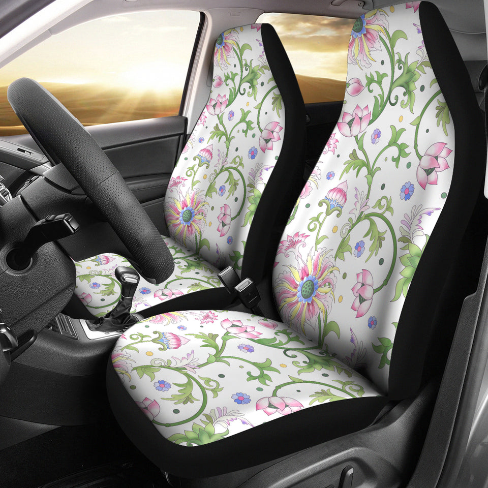 Beautiful Pink Lotus Waterlily Leaves Pattern Universal Fit Car Seat Covers
