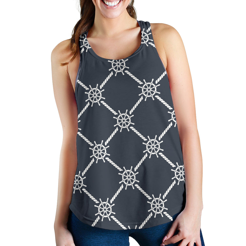 nautical steering wheel rope pattern Women Racerback Tank Top