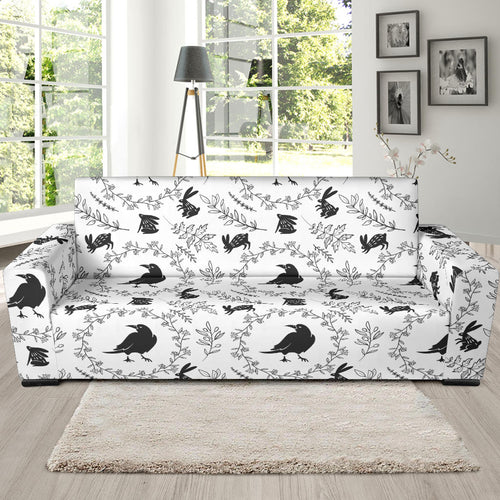 Crows Floral Wreath Rabbit Pattern Sofa Slipcover
