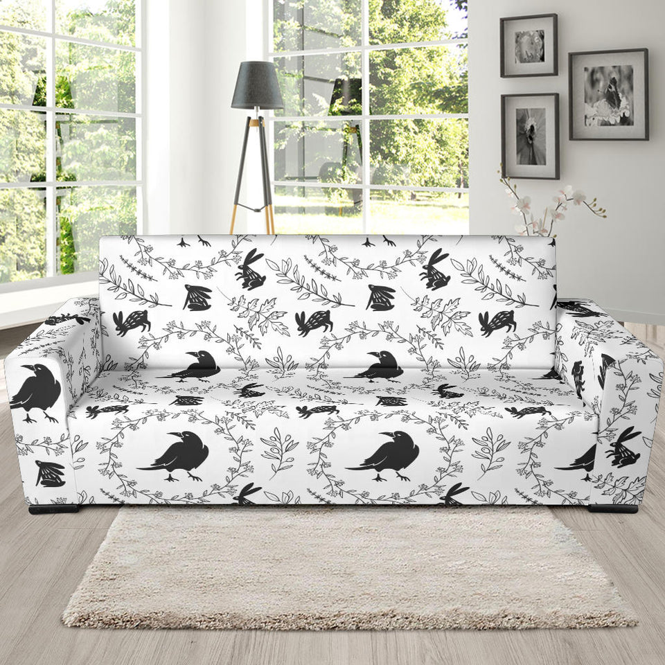 Crows Floral Wreath Rabbit Pattern Sofa Slipcover