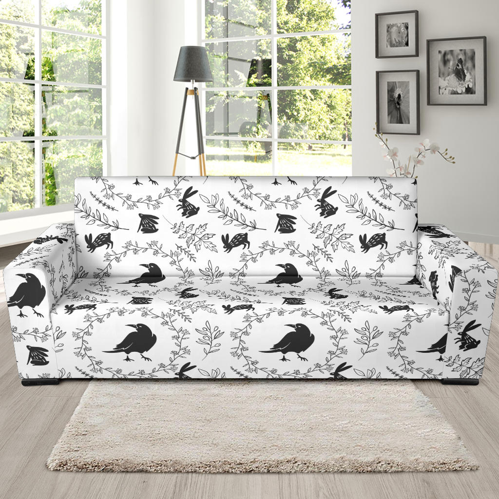 Crows Floral Wreath Rabbit Pattern Sofa Slipcover