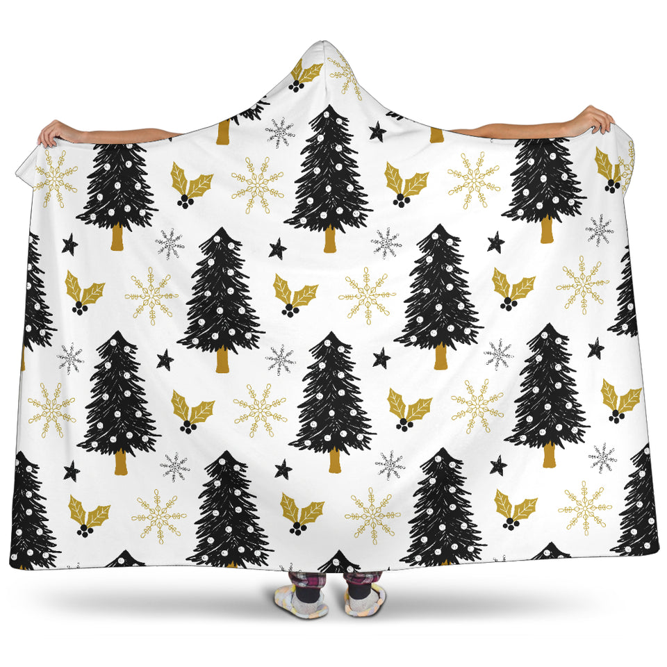 Christmas Tree Holly Snow Star Pattern Hooded Blanket