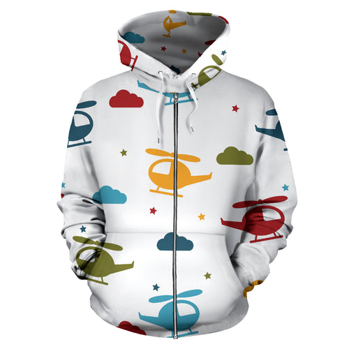 Colorful Helicopter Pattern Zip Up Hoodie