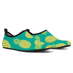 Pineapples Pattern Green Background Aqua Shoes