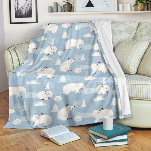 Cute Polar Bears Christmas Decoration Pattern Premium Blanket