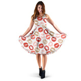 Lips Pattern Print Design 04 Sleeveless Midi Dress