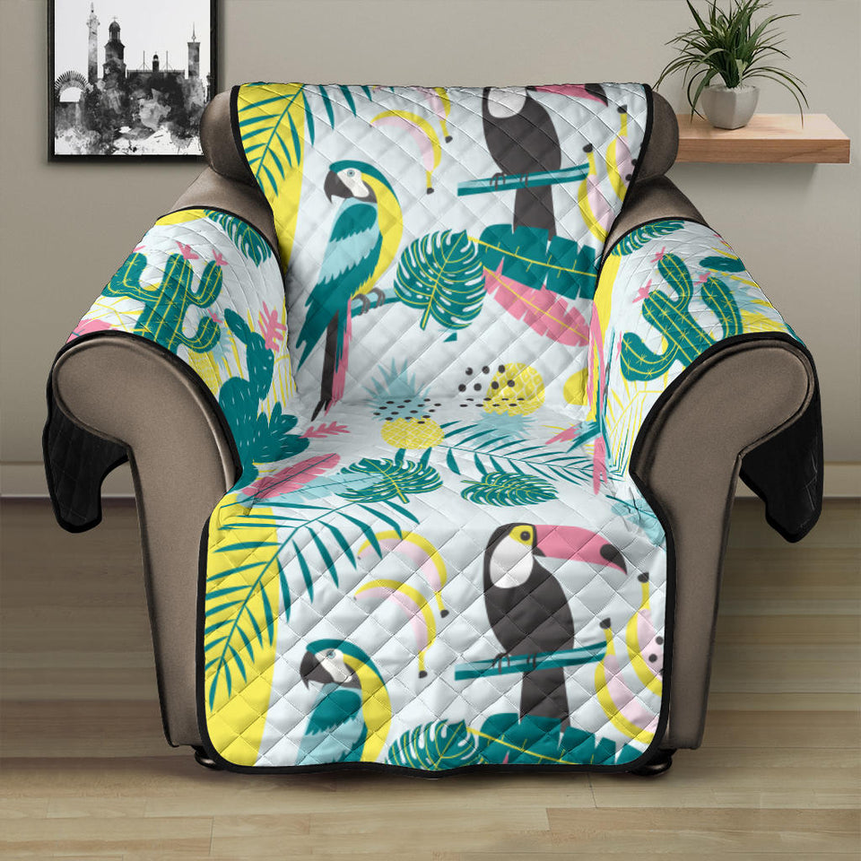 Cute parrot toucan flamingo cactus exotic leaves pattern Recliner Cover Protector
