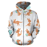 Cute Kangaroo Pattern Zip Up Hoodie