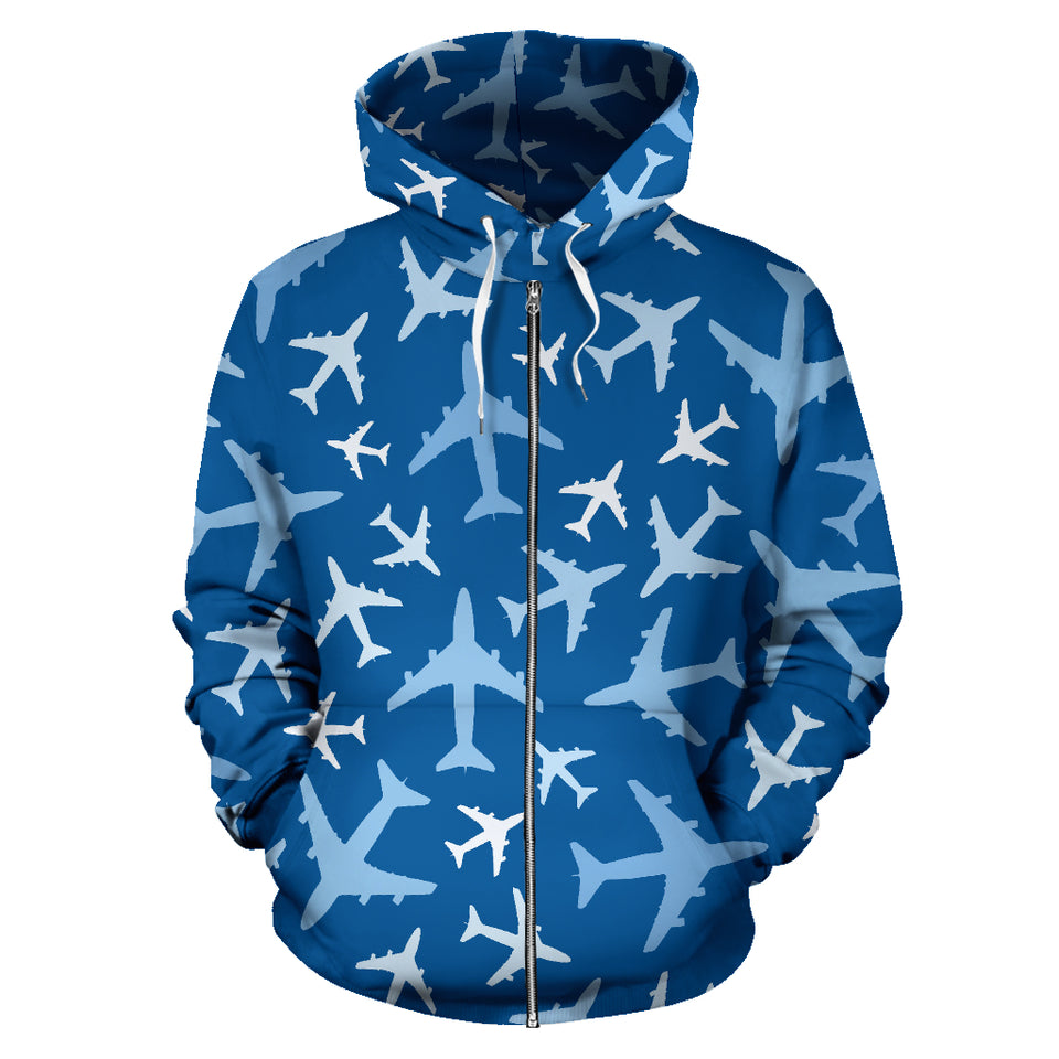 Airplane Pattern In The Sky Zip Up Hoodie