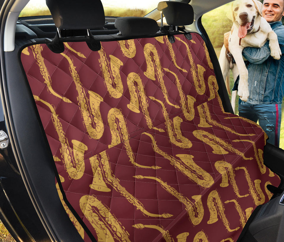Hand Drawn Gold Saxophone Red Background  Dog Car Seat Covers