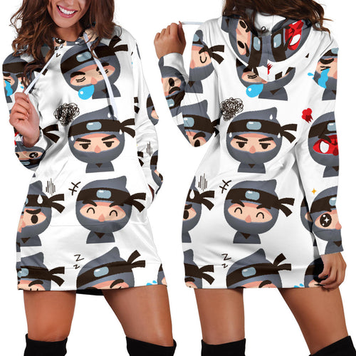 Cute Ninja Design Pattern Women'S Hoodie Dress