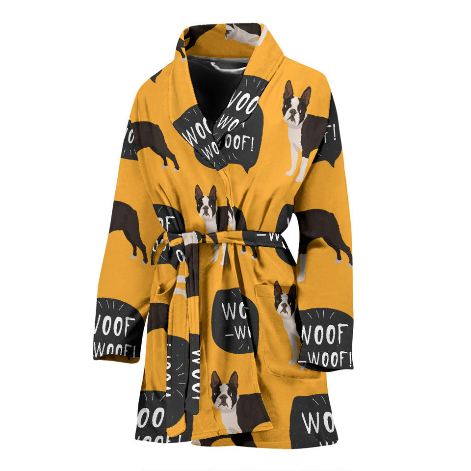 Boston Terrier Design Pattern Women'S Bathrobe