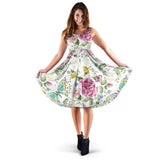 Hand Drawn Butterfly Rose Sleeveless Midi Dress