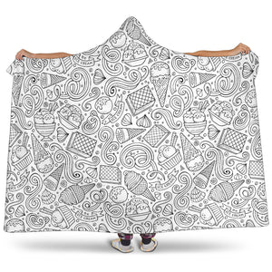 Cartoon Hand Drawn Ice Cream Black White Hooded Blanket